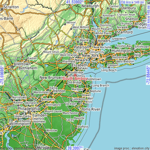 Topographic map of South Amboy