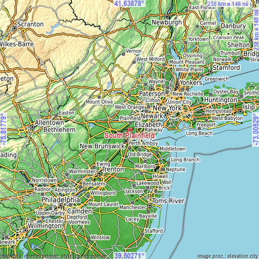 Topographic map of South Plainfield