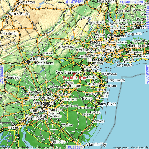 Topographic map of Ten Mile Run