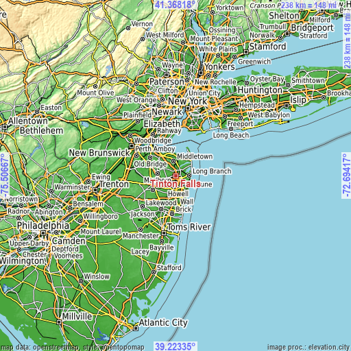 Topographic map of Tinton Falls