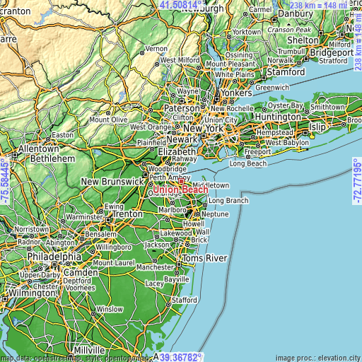 Topographic map of Union Beach