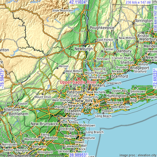 Topographic map of Upper Saddle River