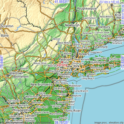 Topographic map of Verona