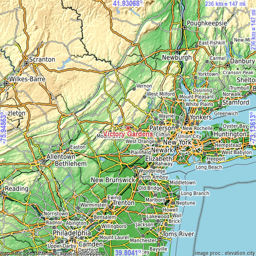 Topographic map of Victory Gardens