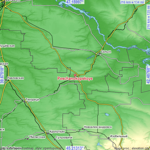 Topographic map of Peschanokopskoye