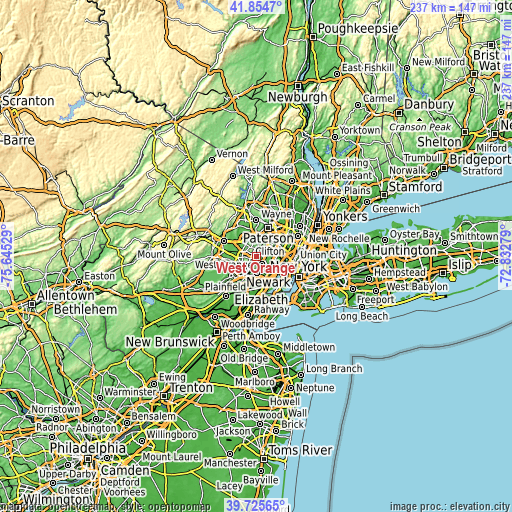 Topographic map of West Orange