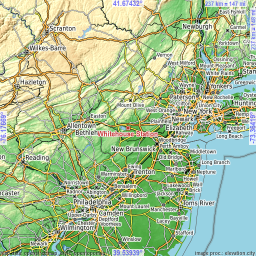 Topographic map of Whitehouse Station