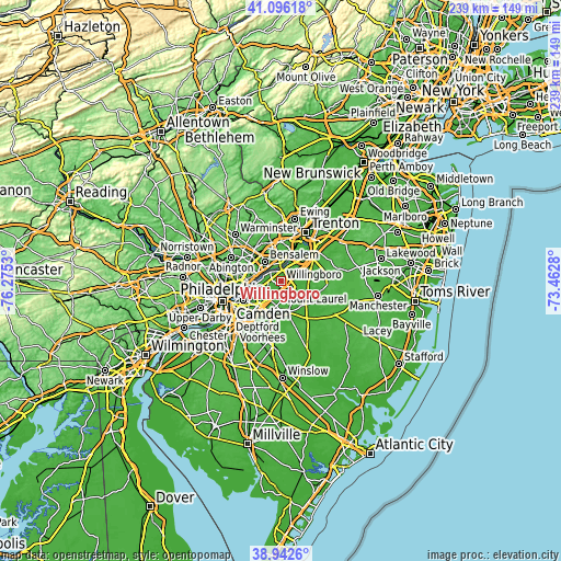 Topographic map of Willingboro