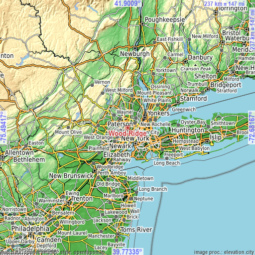 Topographic map of Wood-Ridge