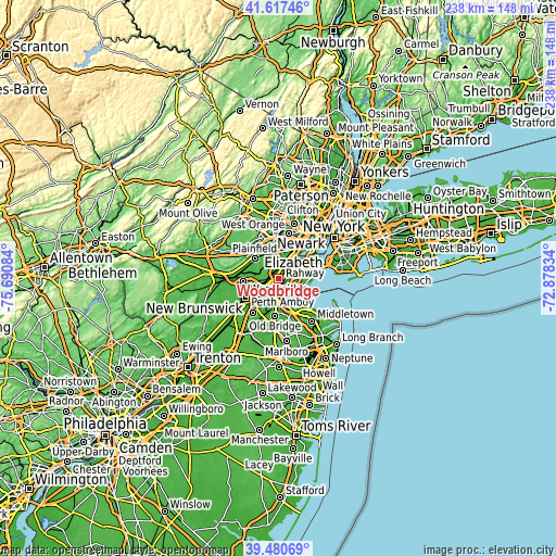 Topographic map of Woodbridge