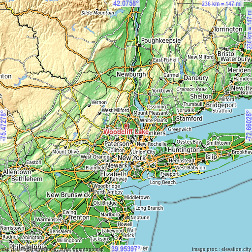 Topographic map of Woodcliff Lake