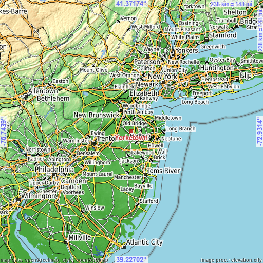 Topographic map of Yorketown