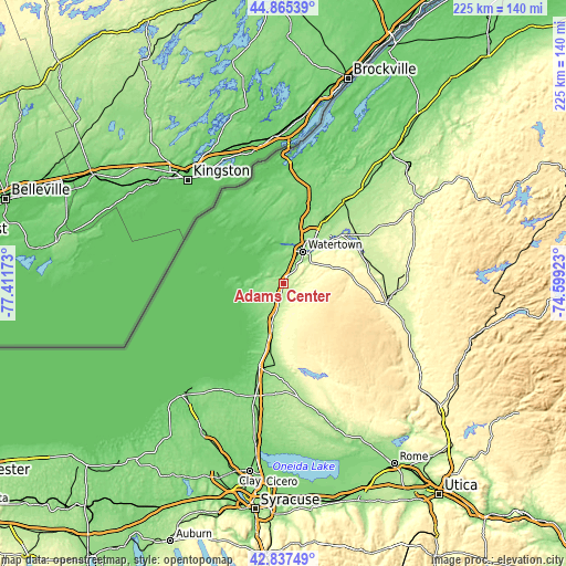 Topographic map of Adams Center