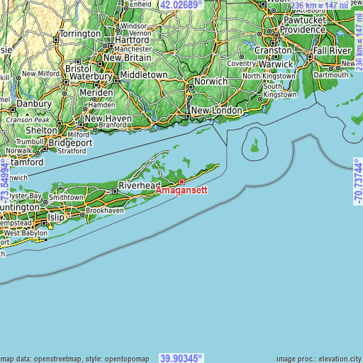 Topographic map of Amagansett