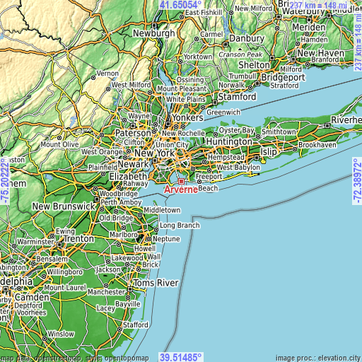 Topographic map of Arverne