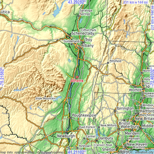 Topographic map of Athens