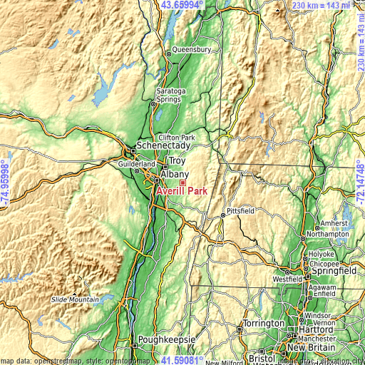 Topographic map of Averill Park