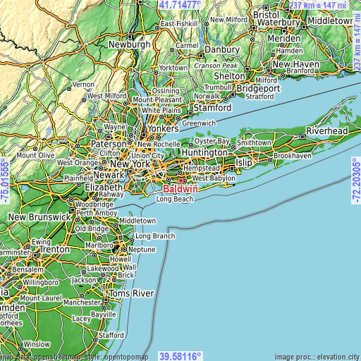 Topographic map of Baldwin