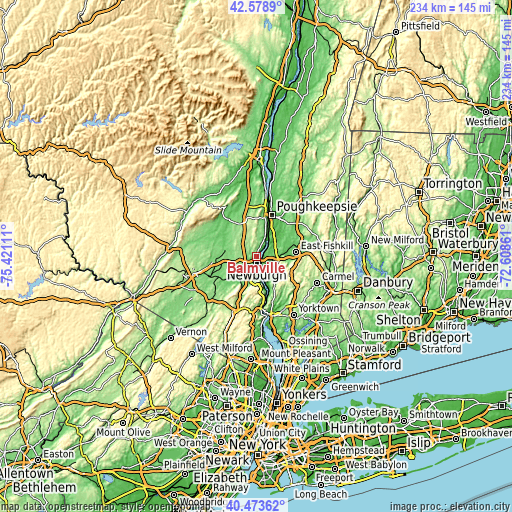 Topographic map of Balmville