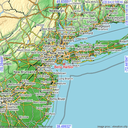 Topographic map of Belle Harbor