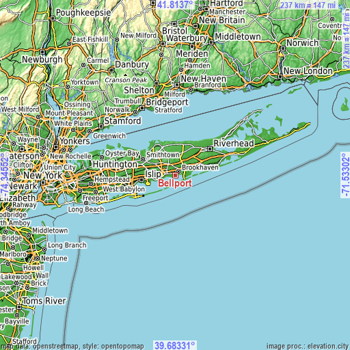 Topographic map of Bellport