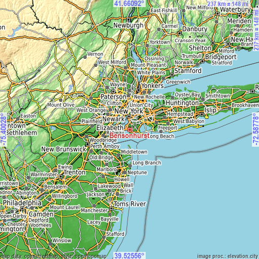 Topographic map of Bensonhurst