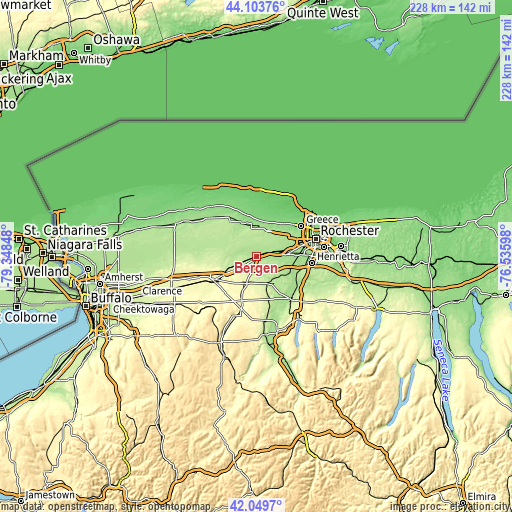 Topographic map of Bergen