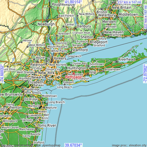 Topographic map of Bethpage