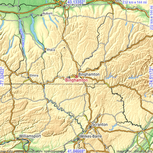 Topographic map of Binghamton