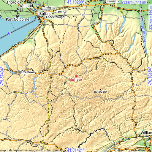 Topographic map of Bolivar