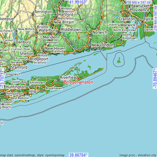 Topographic map of Bridgehampton