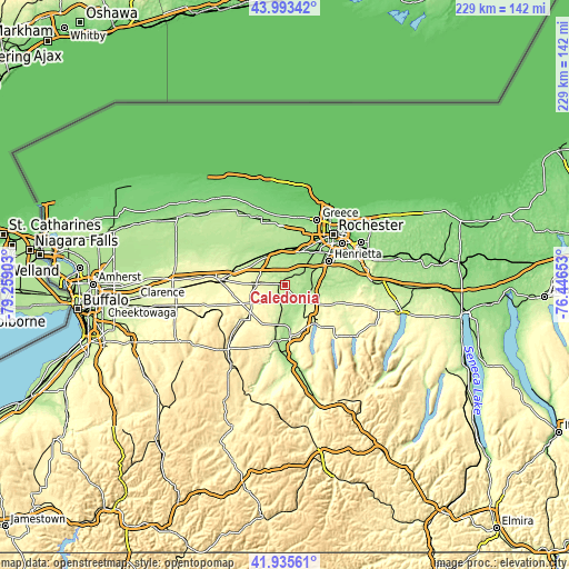 Topographic map of Caledonia