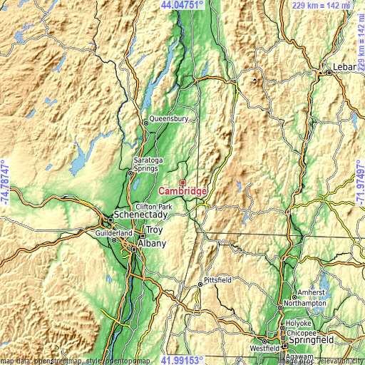 Topographic map of Cambridge