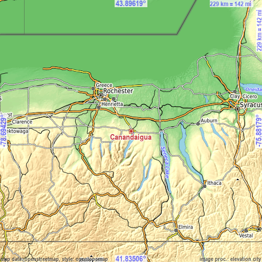 Topographic map of Canandaigua