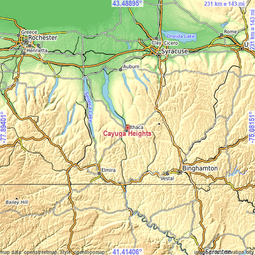 Topographic map of Cayuga Heights