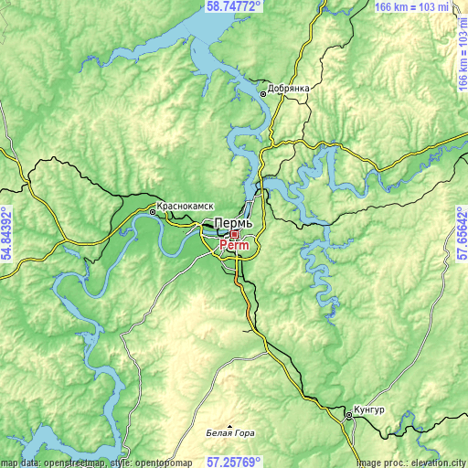 Topographic map of Perm