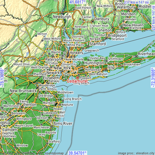 Topographic map of Cedarhurst