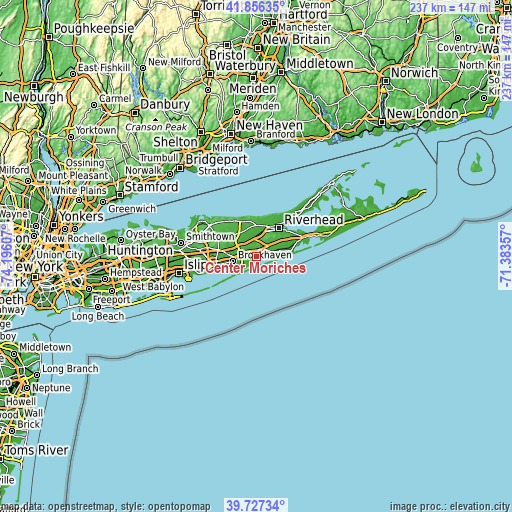 Topographic map of Center Moriches