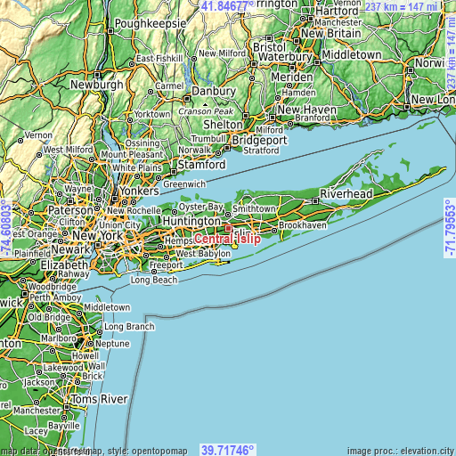 Topographic map of Central Islip