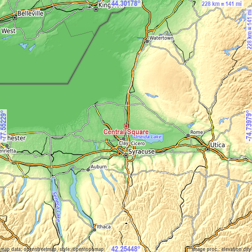 Topographic map of Central Square