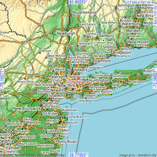 Topographic map of City Island