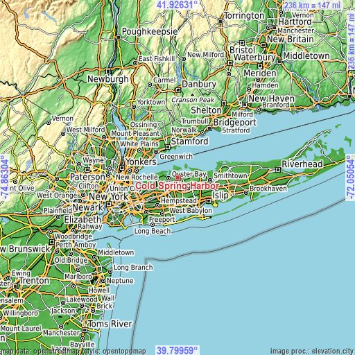 Topographic map of Cold Spring Harbor