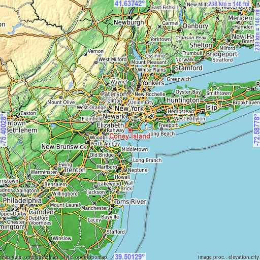 Topographic map of Coney Island