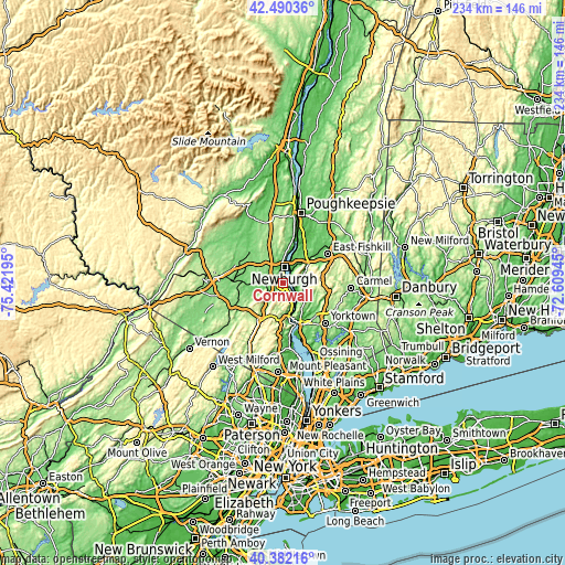 Topographic map of Cornwall