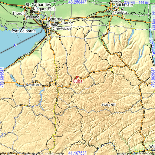 Topographic map of Cuba