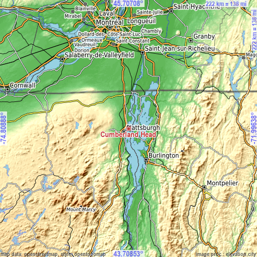 Topographic map of Cumberland Head