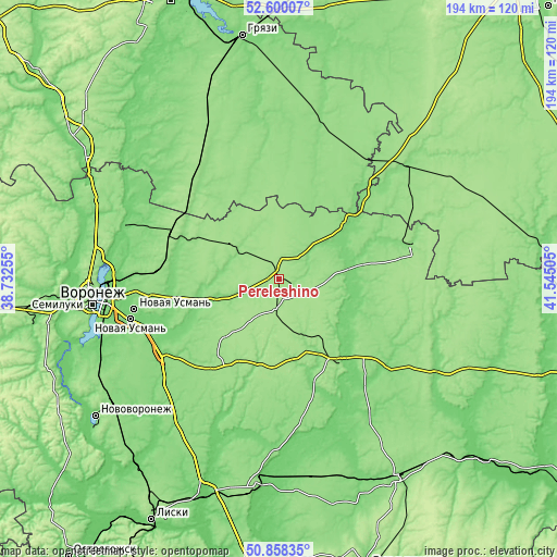 Topographic map of Pereleshino