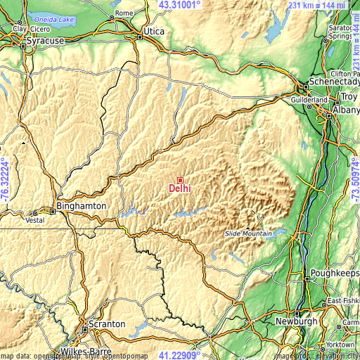 Topographic map of Delhi