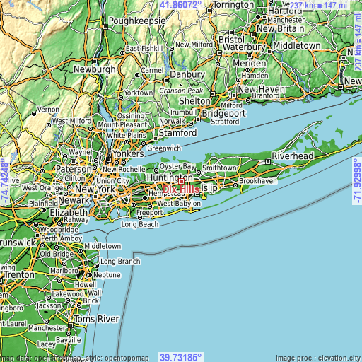 Topographic map of Dix Hills