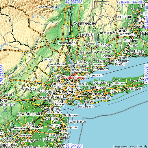 Topographic map of Dobbs Ferry